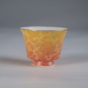 Autumn glow yellow and orange porcelain horseshoe cup for tea tasting