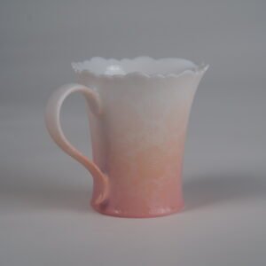 Right side profile of cherry blossom pink gradient fair pitcher with hundred flowers pattern