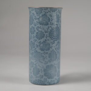 Front view of lunar gray porcelain coffee aroma cup with carved flower pattern