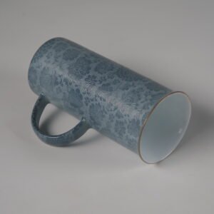 Tilted side view of lunar gray aroma cup showing wide rim and inner glaze