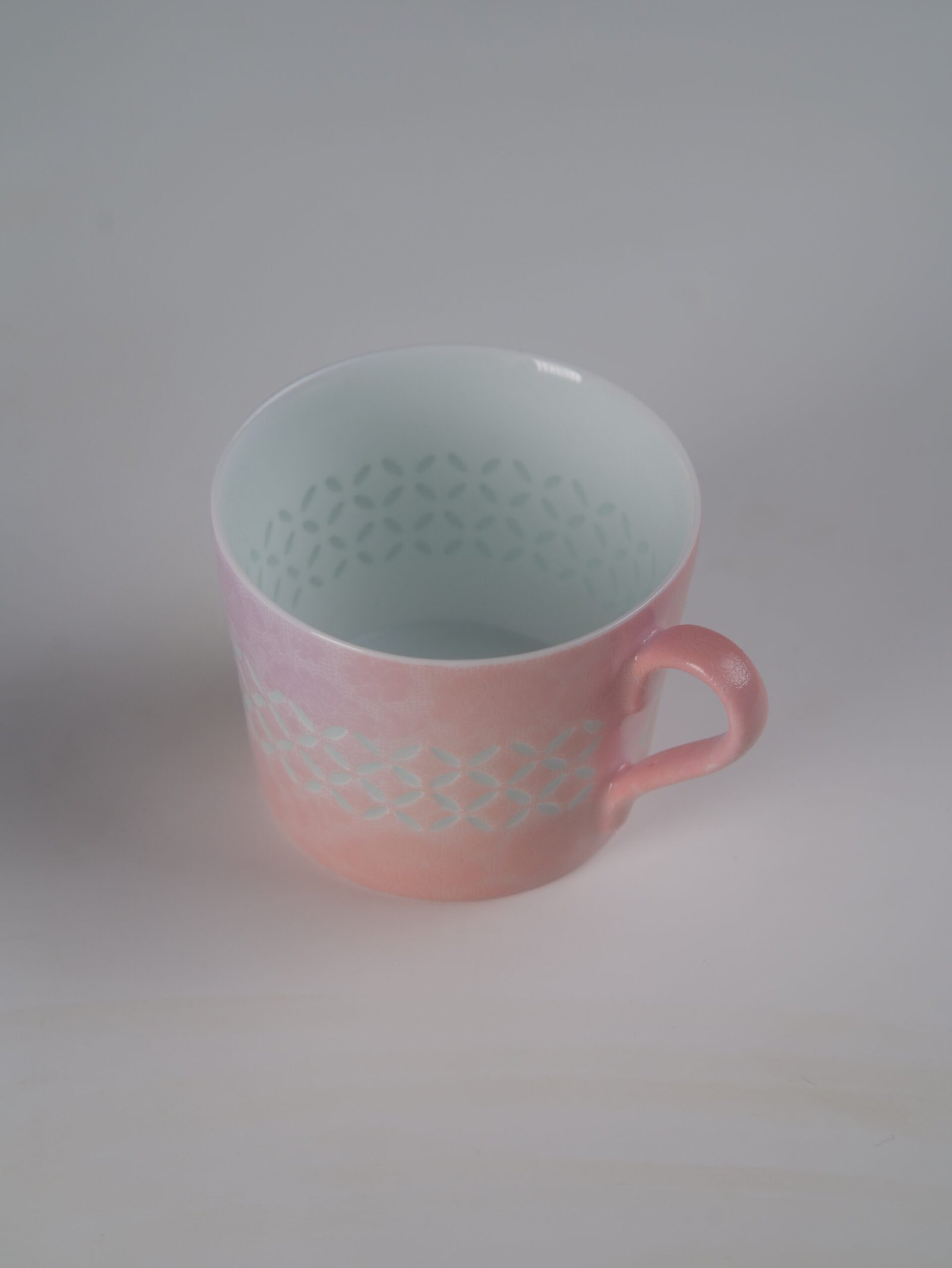 Pink Gradient Coffee Cup – Interior View Top view showing interior of pink gradient porcelain coffee cup
