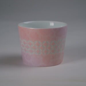 Back view of pink gradient cup showing coin pattern