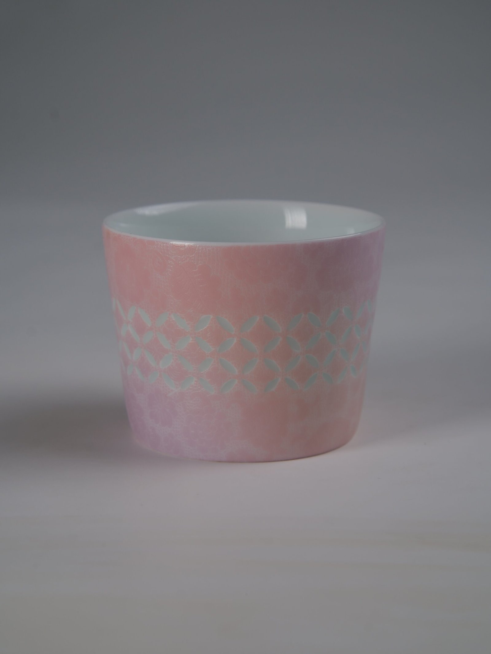 Pink Gradient Coffee Cup – Pattern View Back view of pink gradient cup showing coin pattern