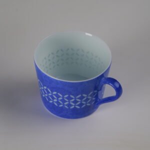 Top view showing interior of ultramarine porcelain coffee cup