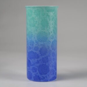 Back view of verdant blue gradient porcelain coffee aroma cup without handle