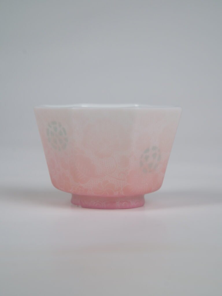 Peach Pink Gradient Octagonal Glazed Linglong Cup