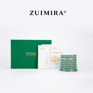 Green rotatable ceramic cup with brand gift box and product cards